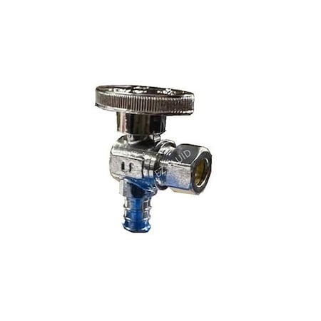 Ez-Fluid F1807 1/2in Nom. PEX Barb x 3/8in OD Compression, 1/4 Turn Angle Stop, Chrome Plated EZAP12